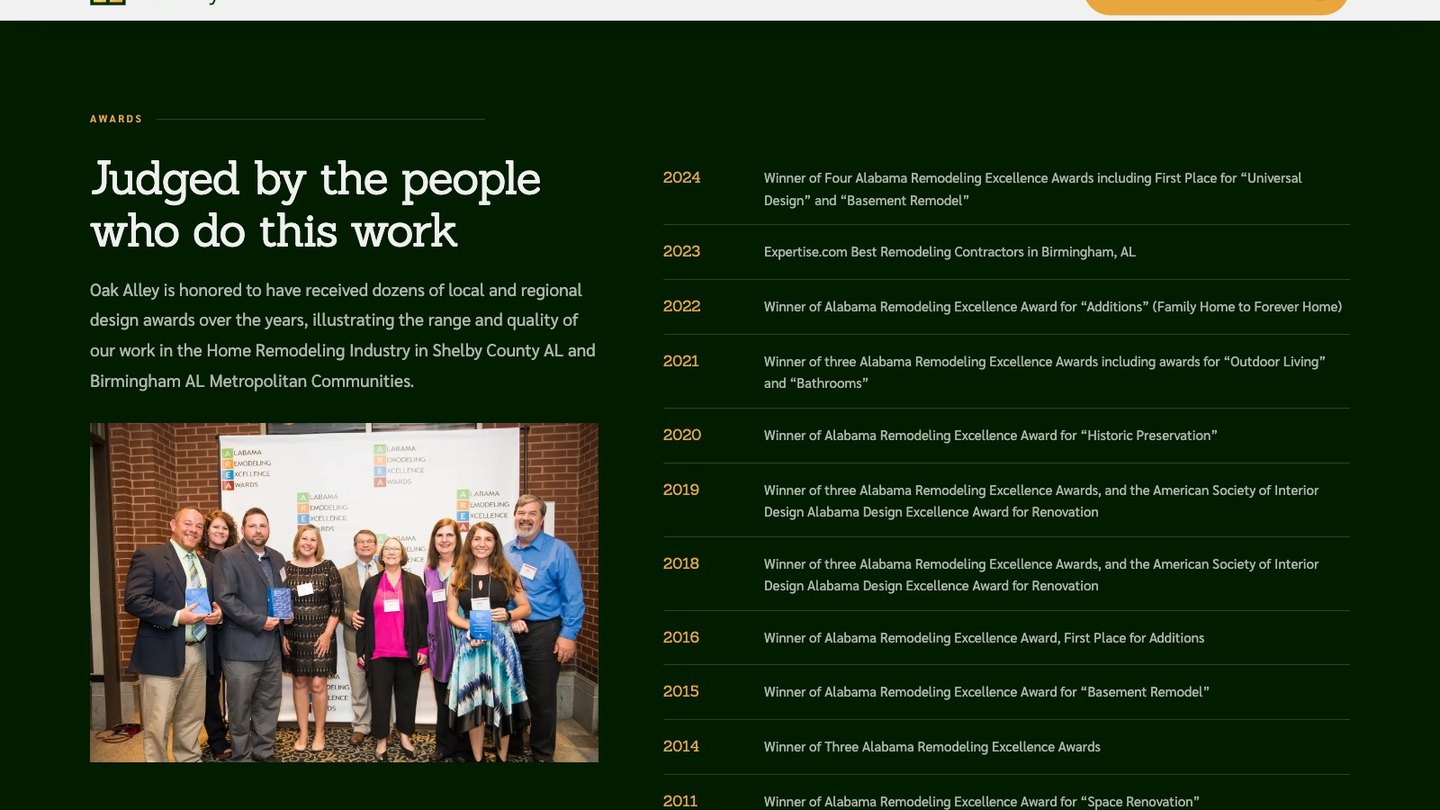 The awards section of the new homepage